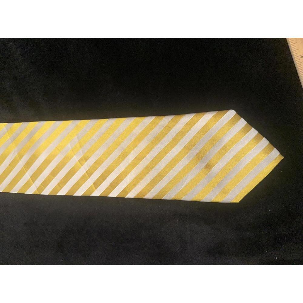 Yellow and White Striped Men's Tie